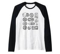 Retro Fish Sardine Tee Fisherman Estetica Pesce Collage di Frutti di Mare Maglia con Maniche Raglan
