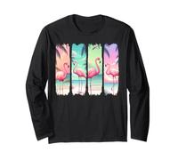 Retro Flamingo Summer Vibes Tropical Beach Sunset Maglia a Manica