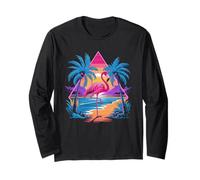 Retro Flamingo Tramonto Paradiso Maglia a Manica