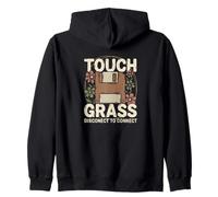 Retro Floppy Disk Touch Grass Disconnect per connettersi Felpa con Cappuccio