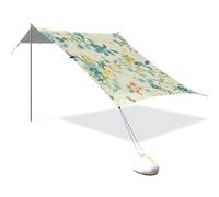 Retro Floreale Blu Spiaggia di Gingham Canopy UPF50+ Semplice Installazione Tenda Da Sole All'aperto con Sabbia Tasche per Cortile, Erba, Parco