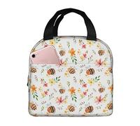 Retro Flower And Bee Borsa Per Il Pranzo Portatile Borsa Termica Impermeabile Borse Termica Per Ufficio Picnic Donna 22X20X13Cm