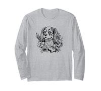 Retro Flowers Floral Cavalier King Charles Spaniel Dog Lover Maglia a Manica