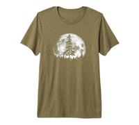 Retro Full Moon & Minimalist Pine Tree Vintage Graphic Maglietta Premium