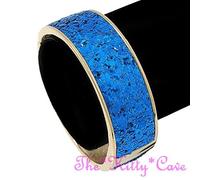 Retrò Funky Beatnik Kitsch Luminoso Blu Reale & Oro Chiusura a Scatto Glitter