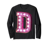 Retro Funky Pink Marquee Lettera D Monogramma Iniziale Maglia a Manica