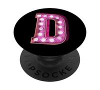 Retro Funky Pink Marquee Lettera D Monogramma Iniziale PopSockets PopGrip Adesivo