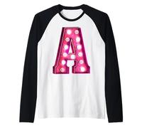 Retro Funky Rosa tendone Lettera A monogramma Iniziale Maglia con Maniche Raglan