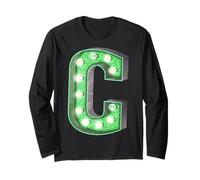 Retro Funky Verde tendone Lettera C Iniziale monogramma Maglia a Manica