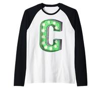 Retro Funky Verde tendone Lettera C Iniziale monogramma Maglia con Maniche Raglan