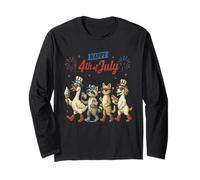 Retro Funny American Animal Shirt Happy 4 July Cane Gatto Oca Maglia a Manica