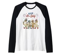 Retro Funny American Animal Shirt Happy 4 July Cane Gatto Oca Maglia con Maniche Raglan