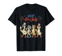 Retro Funny American Animal Shirt Happy 4 July Cane Gatto Oca Maglietta