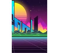 Retro-Futurist Lined Notebook - 6"x9" 100- lined Pages, Retro 80s-Inspired Purple Gradient Sky & Geometric Design