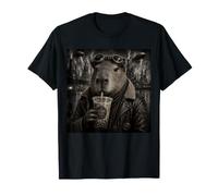 Retro Futuristico Capybara Boba Art Deco Dirigibile City Maglietta