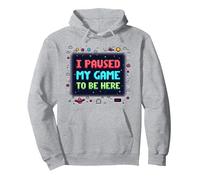 Retro Gamer Pixel Art: Ho Messo in Pausa Il Mio Gioco per Essere Qui Felpa con Cappuccio, Unisex per Adulti, Grigio Melange, XXL