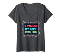 Retro Gamer Pixel Art: Ho Messo in Pausa Il Mio Gioco per Essere Qui Maglietta con Collo a V, Donna, Grigio Scuro, L