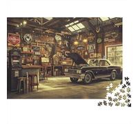 Retro Garage Scene Puzzle Per Adulti 1000 Pezzi Per Uomini E Donne Attività Domestiche Arredamento Casa Made in Europa Sviluppo Della Concentrazione Materiali Ecologici 52x38cm/1000pcs