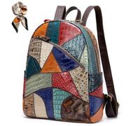 Retro Geometric Checkered Leather Backpack for Women,Multi-Color Pattern Zipper Bag for Office,Travel,Work & Shopping (Triangle)