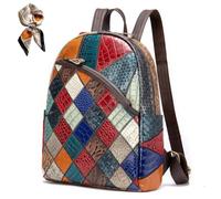 Retro Geometric Checkered Leather Backpack for Women,Multi-Color Pattern Zipper Bag for Office,Travel,Work & Shopping (Diamond)