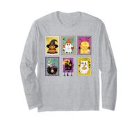 Retro Ghost Cat Pumpkin Icons Halloween Stamp Maglia a Manica