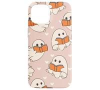 Retro Ghost Reading Books Cute Groovy Spooky Beige Orange Custodia per iPhone 15