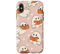 Retro Ghost Reading Books Cute Groovy Spooky Beige Orange Custodia per iPhone X/XS
