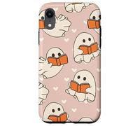 Retro Ghost Reading Books Cute Groovy Spooky Beige Orange Custodia per iPhone XR