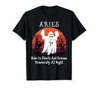 Retro Ghost Zodiac Sign Aries Funny Halloween Costume Maglietta