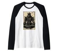 Retro Giapponese Anime Samurai Katana Zen Cherry Blossom Art Maglia con Maniche Raglan