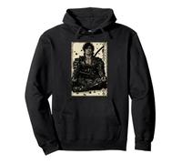 Retro Giapponese Anime Samurai Katana Zen meditare Kanji Felpa con Cappuccio