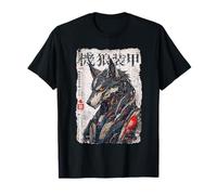 Retro Giapponese Mecha Wolf Cyborg Ukiyo-E Style Anime Maglietta