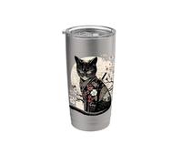 Retrò giapponese Samurai Ninja Cat Kawaii Tattoo Design Bicchiere termico in acciaio inox doppia parete