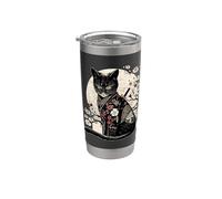 Retrò giapponese Samurai Ninja Cat Kawaii Tattoo Design Bicchiere termico in acciaio inox doppia parete