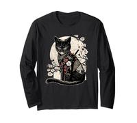 retrò Giapponese Samurai Ninja Cat Kawaii Tattoo Design Maglia a Manica