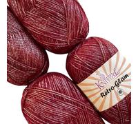 Retro-Glam - Filato metallico scintillante, lucido, morbido, lucido, per maglieria e uncinetto, 4 matasse, 1172 m/400 g, peso #3 DK (rosso rubino)