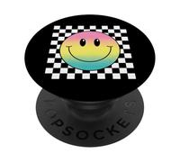 Retro Gradiente Smile Face Scacchi Modello Felice Estetica PopSockets PopGrip Adesivo