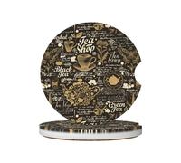 Retro Green Tea Black Tea Shop Coffee 2 Pack Sottobicchieri per auto in ceramica assorbente Sottobicchieri per auto antiscivolo Accessori per portabicchieri per aut