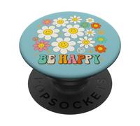 Retro Groovy Be Happy Daisy Flowers Hippie 60s 70s PopSockets PopGrip Intercambiabile