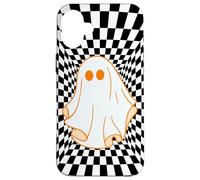 Retro Groovy Checkered Checkerboard Wavy Ghost Halloween Custodia per iPhone 16 Plus