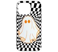 Retro Groovy Checkered Checkerboard Wavy Ghost Halloween Custodia per iPhone 16 Pro