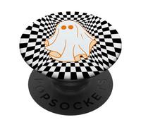 Retro Groovy Checkered Checkerboard Wavy Ghost Halloween PopSockets PopGrip Adesivo