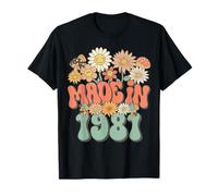 Retro Groovy Made in 1981 Floral Hippie Daisy 45th Birthday Maglietta