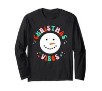 Retro Groovy Merry Vibes Natale Carino Pupazzo di Neve Viso Maglia a Manica