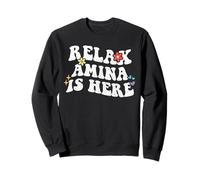 Retro Groovy Relax Amina Is Here Divertente Festa della Mamma Nome Felpa