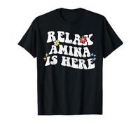 Retro Groovy Relax Amina Is Here Divertente Festa della Mamma Nome Maglietta