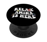 Retro Groovy Relax Amina Is Here Divertente Festa della Mamma Nome PopSockets PopGrip Adesivo