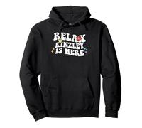 Retro Groovy Relax Kinzley Is Here Funny Mother's Day Nome Felpa con Cappuccio