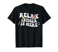 Retro Groovy Relax Leticia Is Here Funny Mother's Day Nome Maglietta