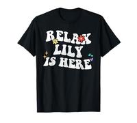 Retro Groovy Relax Lily Is Here Funny Mother's Day Nome Maglietta